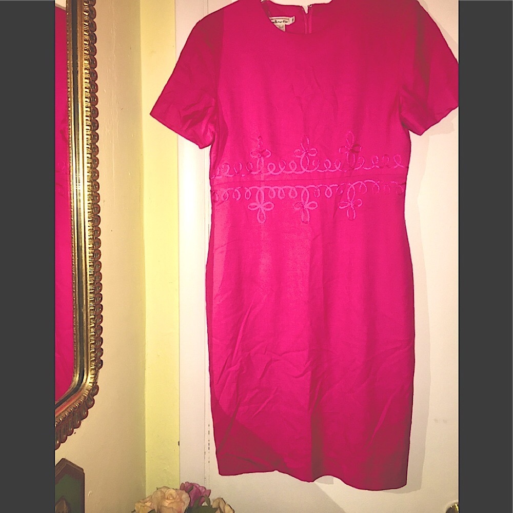 Talbots Fuchsia Rayon-Linen Sheath Dress. Size 8